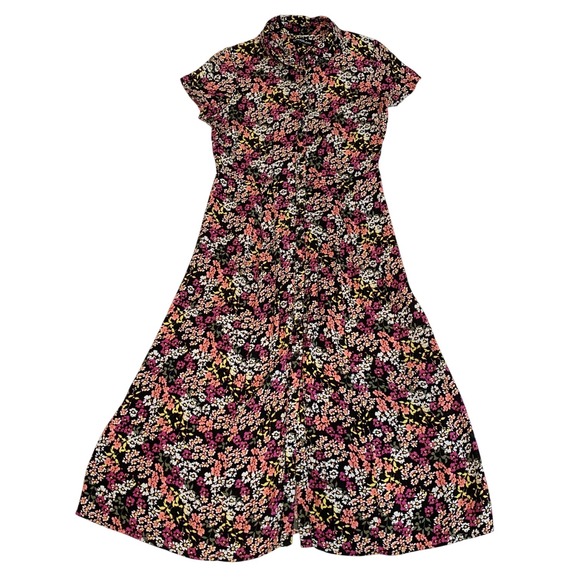 Calvin Klein Jeans Dresses & Skirts - Calvin Klein Jeans Floral Midi Dress Womens M Black Pink Button Front Viscose